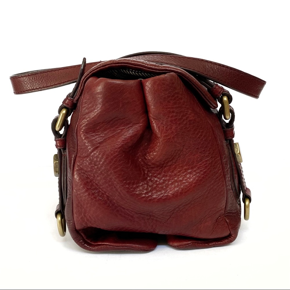Marc Jacobs Burgundy red leather gold hardware flap open top handles purse bag - Picture 5 of 16